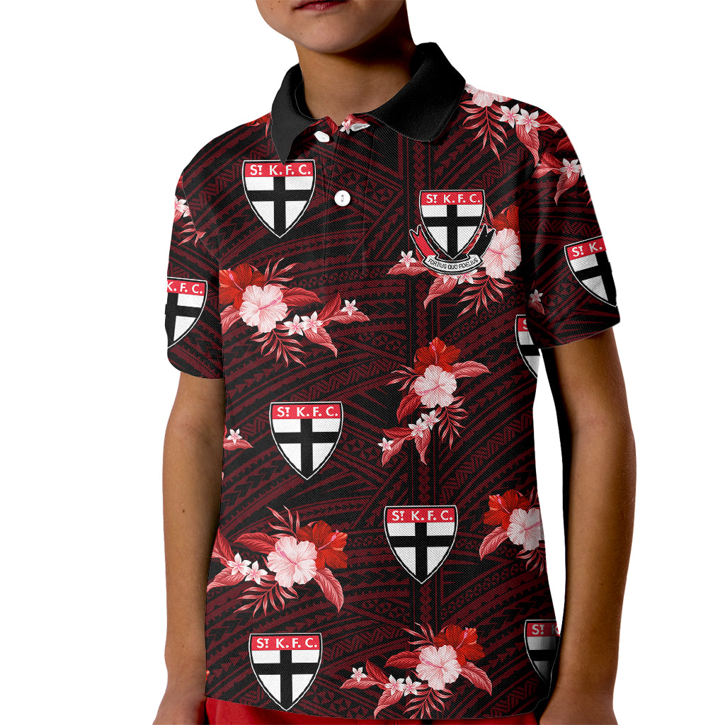 custom-text-and-number-st-kilda-football-kid-polo-shirt-saints-polynesian-tribal-mix-tropical-hawaiian-style