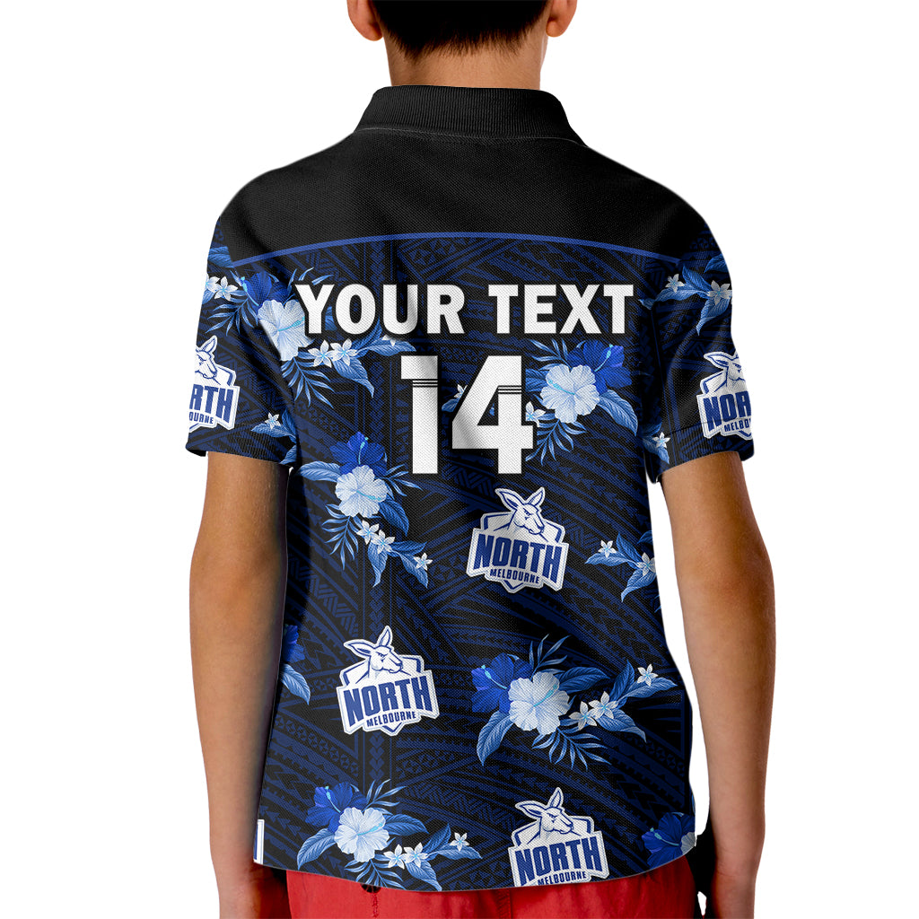 custom-text-and-number-north-melbourne-football-kid-polo-shirt-kangaroos-polynesian-tribal-mix-tropical-hawaiian-style