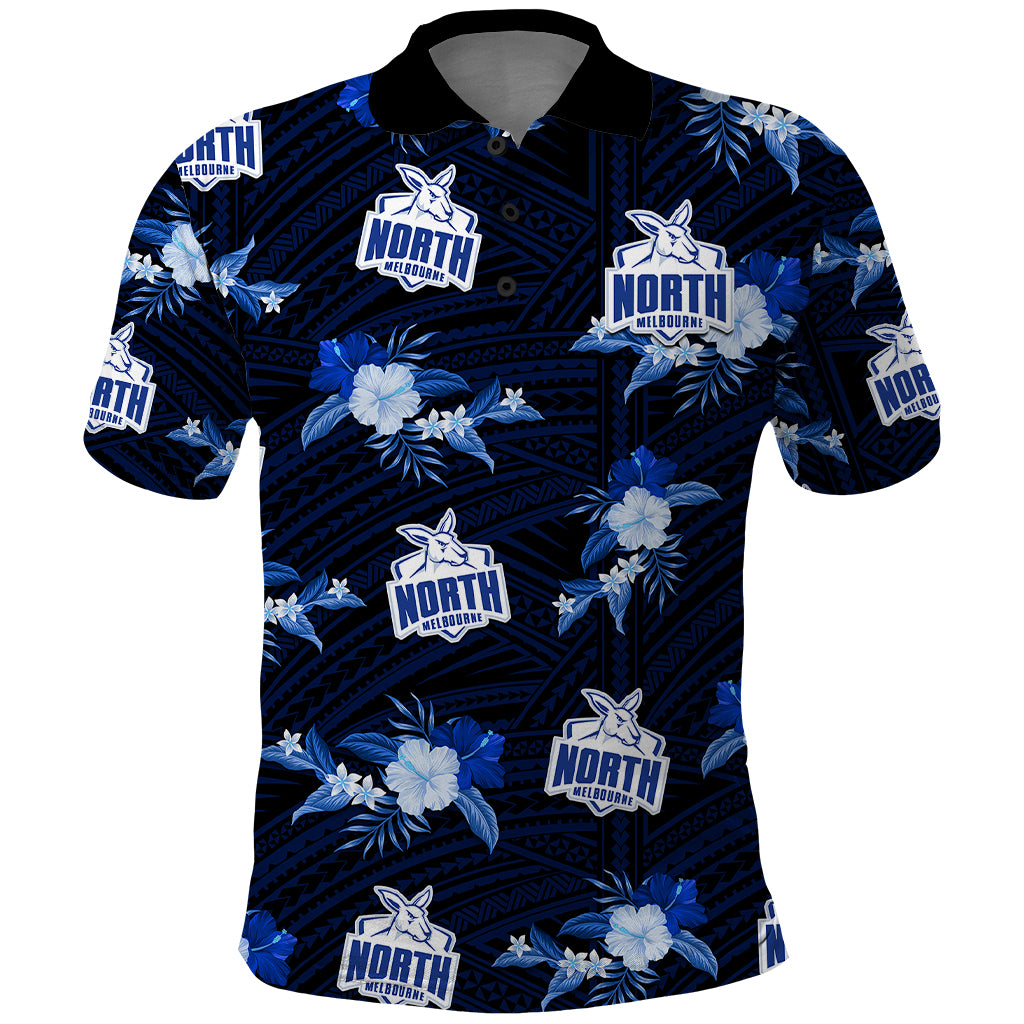 custom-text-and-number-north-melbourne-football-polo-shirt-kangaroos-polynesian-tribal-mix-tropical-hawaiian-style