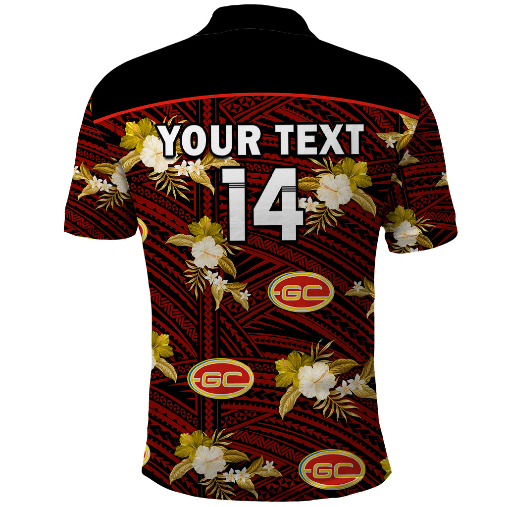 custom-text-and-number-gold-coast-football-polo-shirt-suns-polynesian-tribal-mix-tropical-hawaiian-style