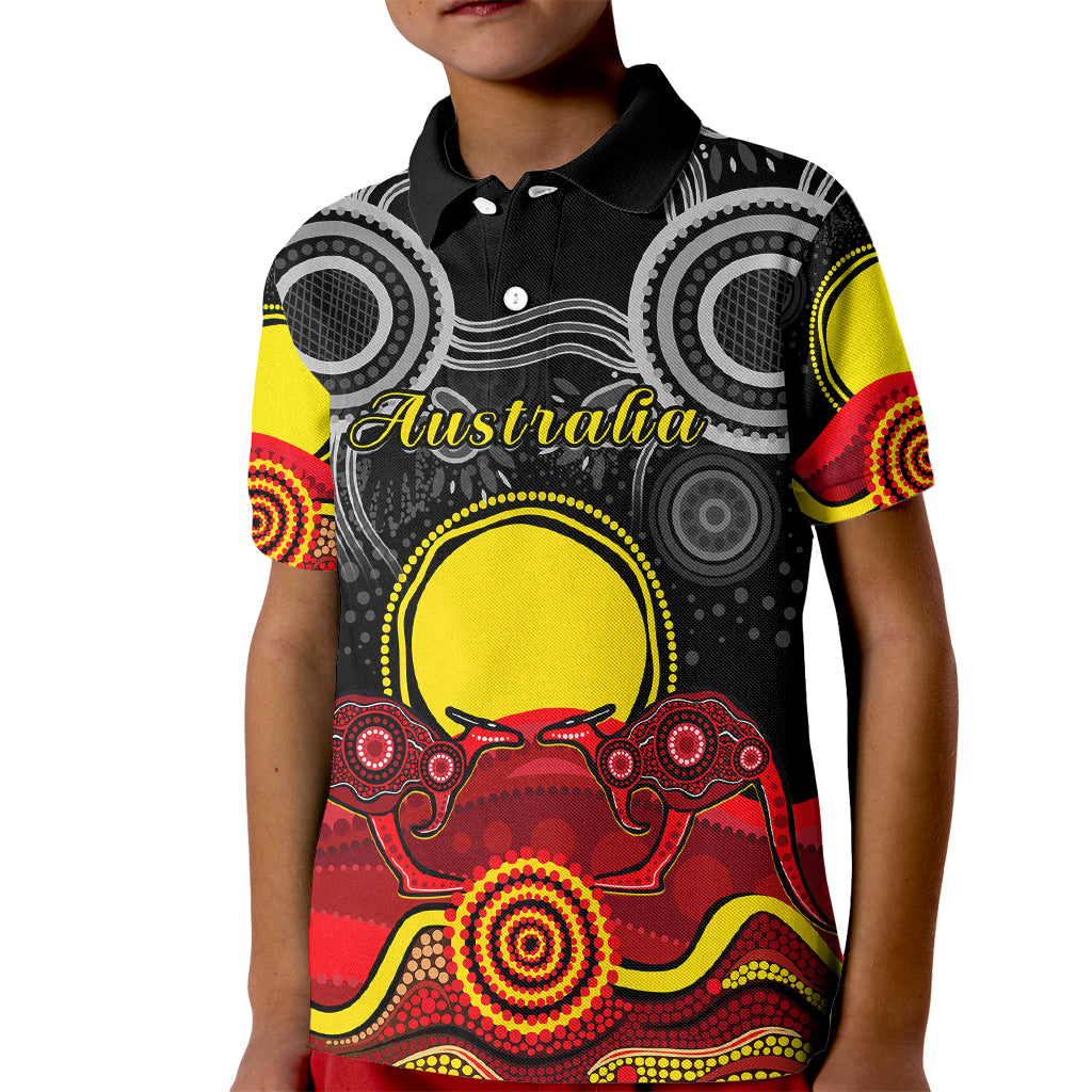 custom-personalised-australian-indigenous-kid-polo-shirt-kangaroos-circle-aboriginal-art