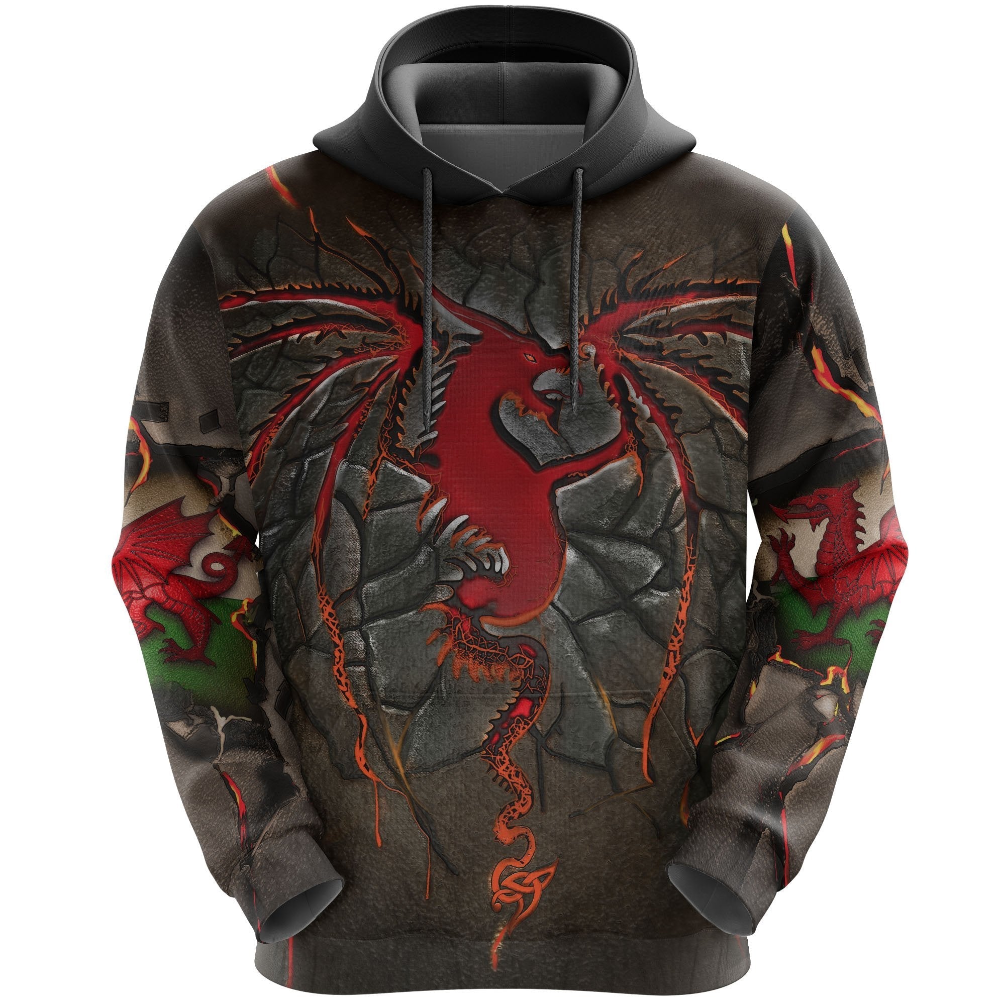 Wales Hoodie, Welsh Dragon Lava Style