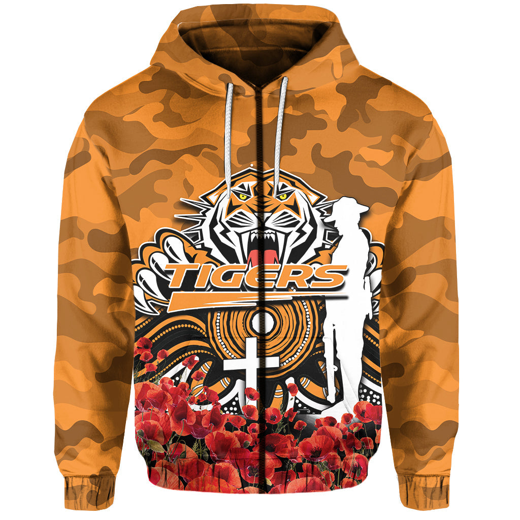 Wests Tigers Hoodie Anzac Day Poppy Flowers With Army Patterns LT6