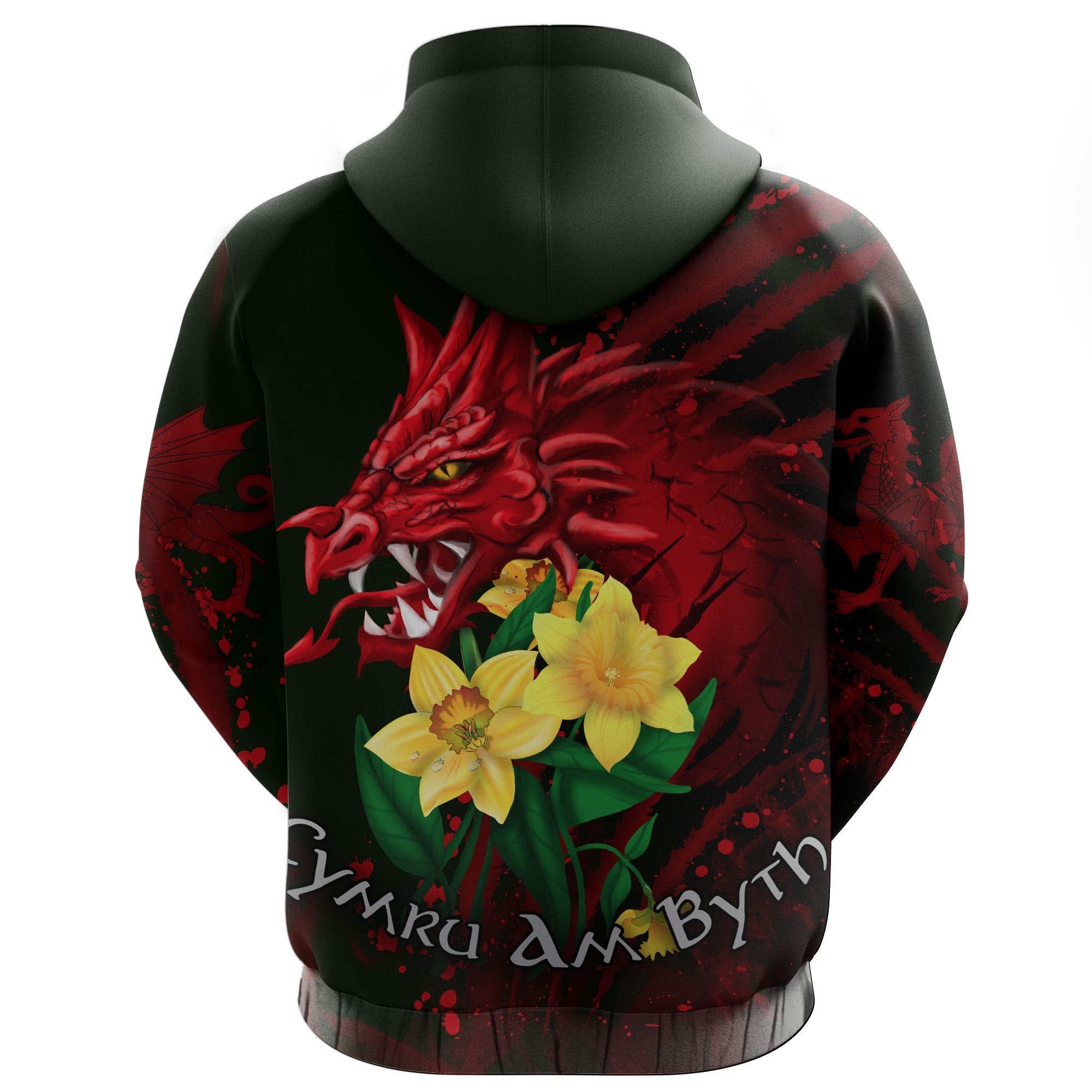 Wales Hoodie, Cymru Am Byth Welsh Dragon Daffodil