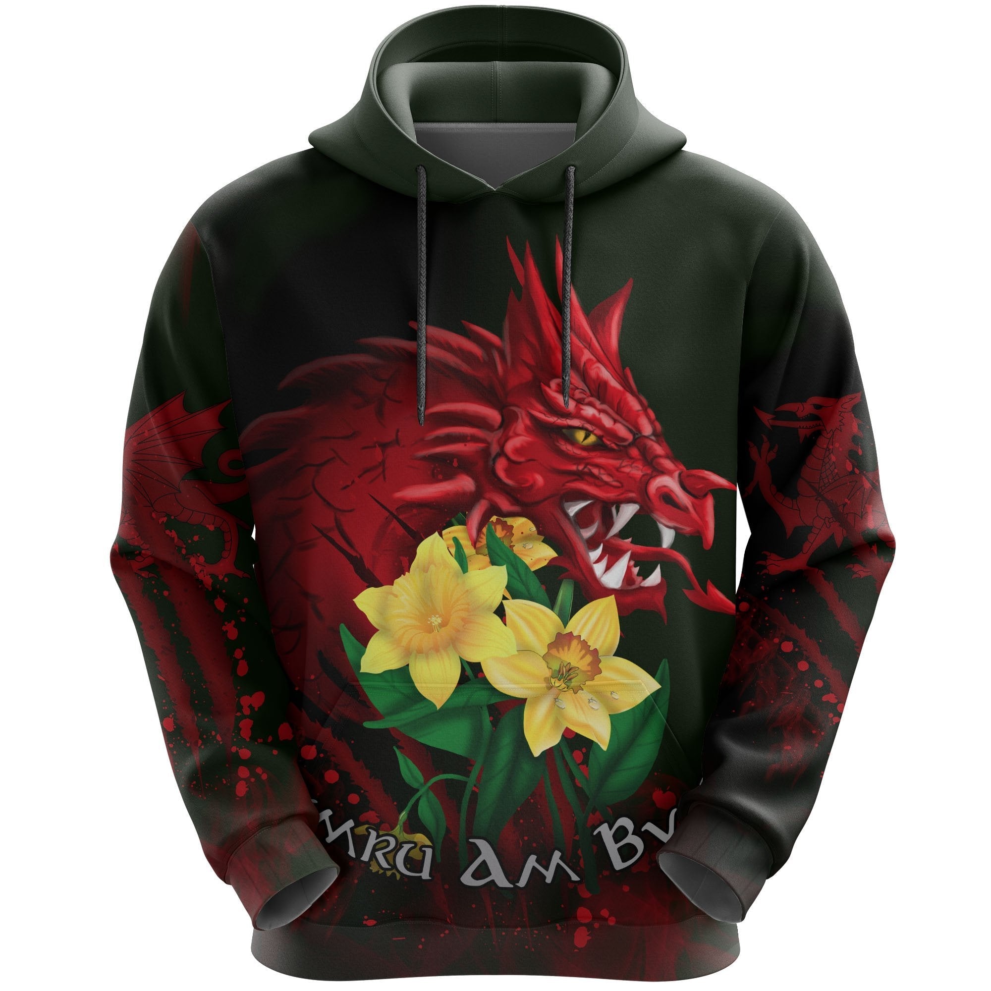 Wales Hoodie, Cymru Am Byth Welsh Dragon Daffodil