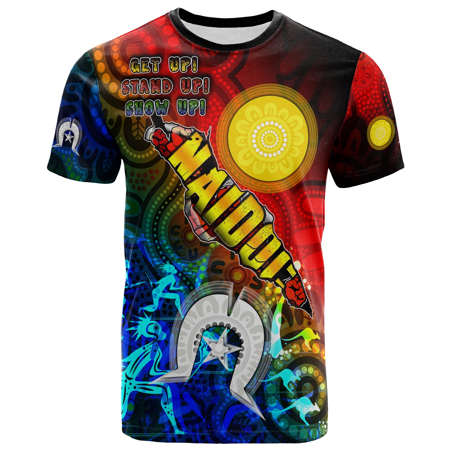 australia-naidoc-week-2023-t-shirt-custom-naidoc-week-2023-aboriginal-inspired-dot-art-painting-with-hunting-get-up-stand-up-show-up-t-shirt