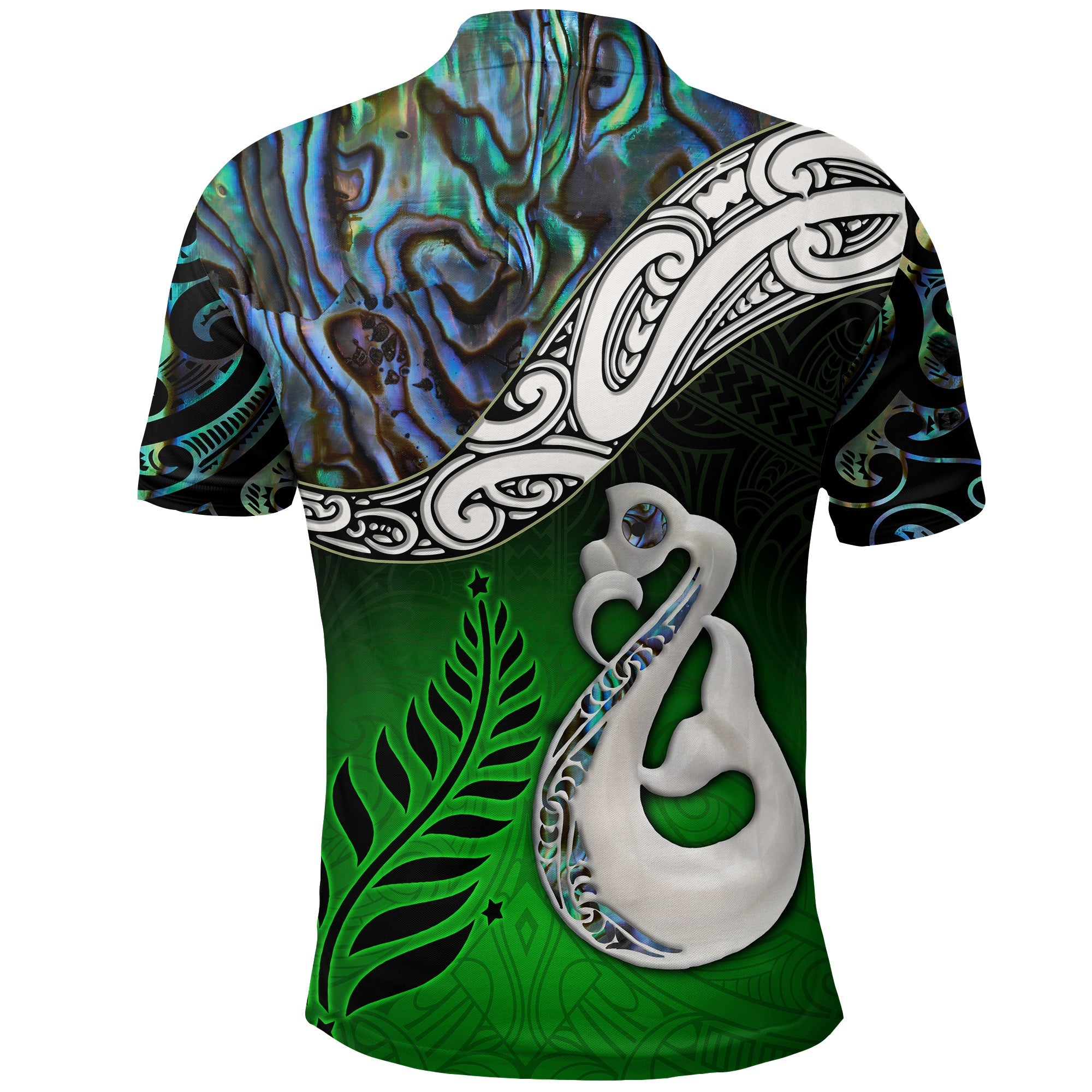 new-zealand-maori-polo-shirt-manaia-paua-shell-glitter-green