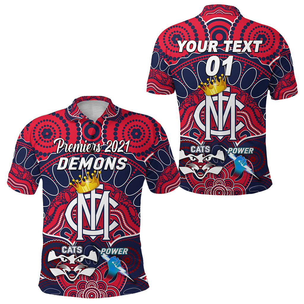 custom-personalised-melbourne-demons-indigenous-polo-shirt-football-2021-premiers-the-king-custom-text-and-number