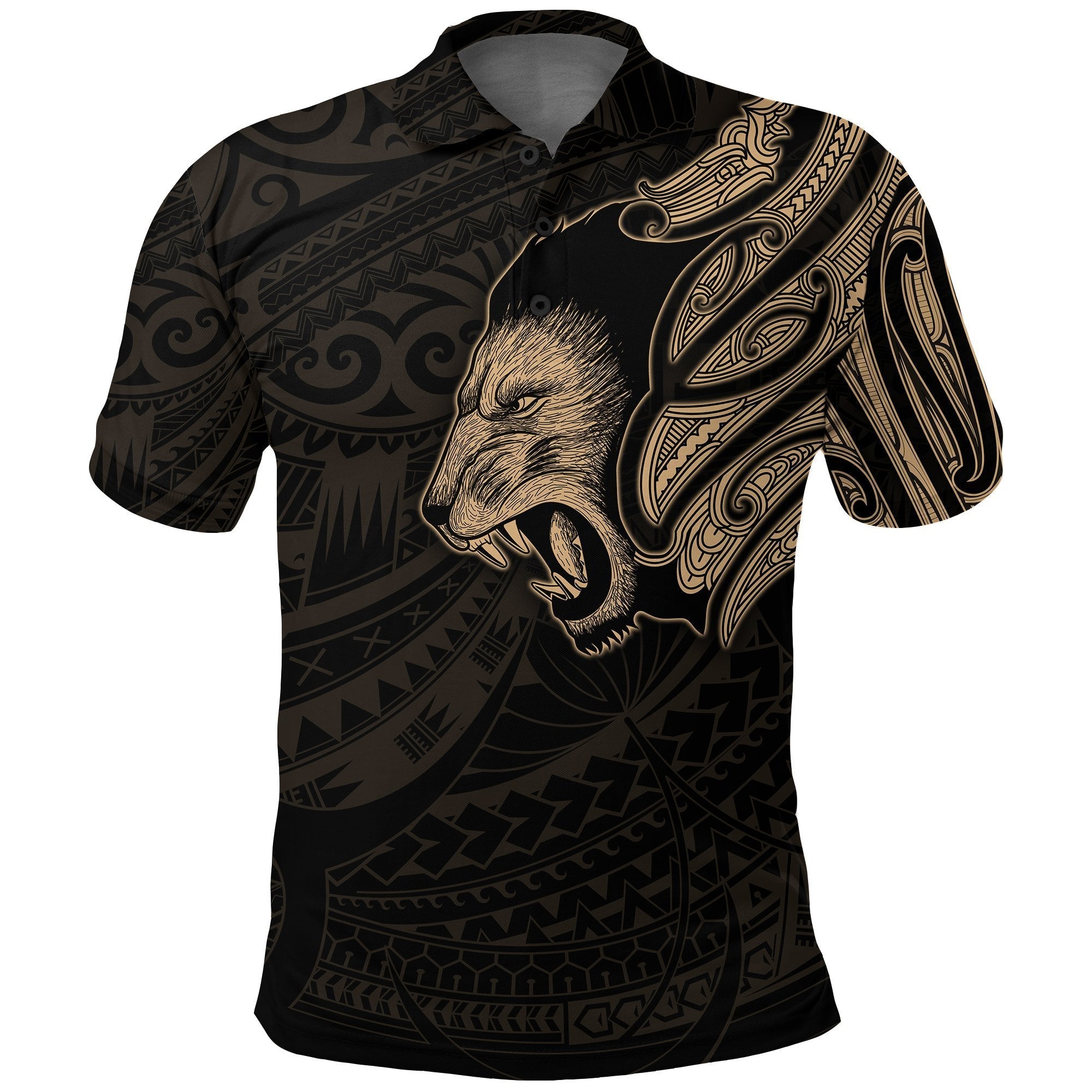 new-zealand-polo-shirt-maori-lion-tattoo-gold