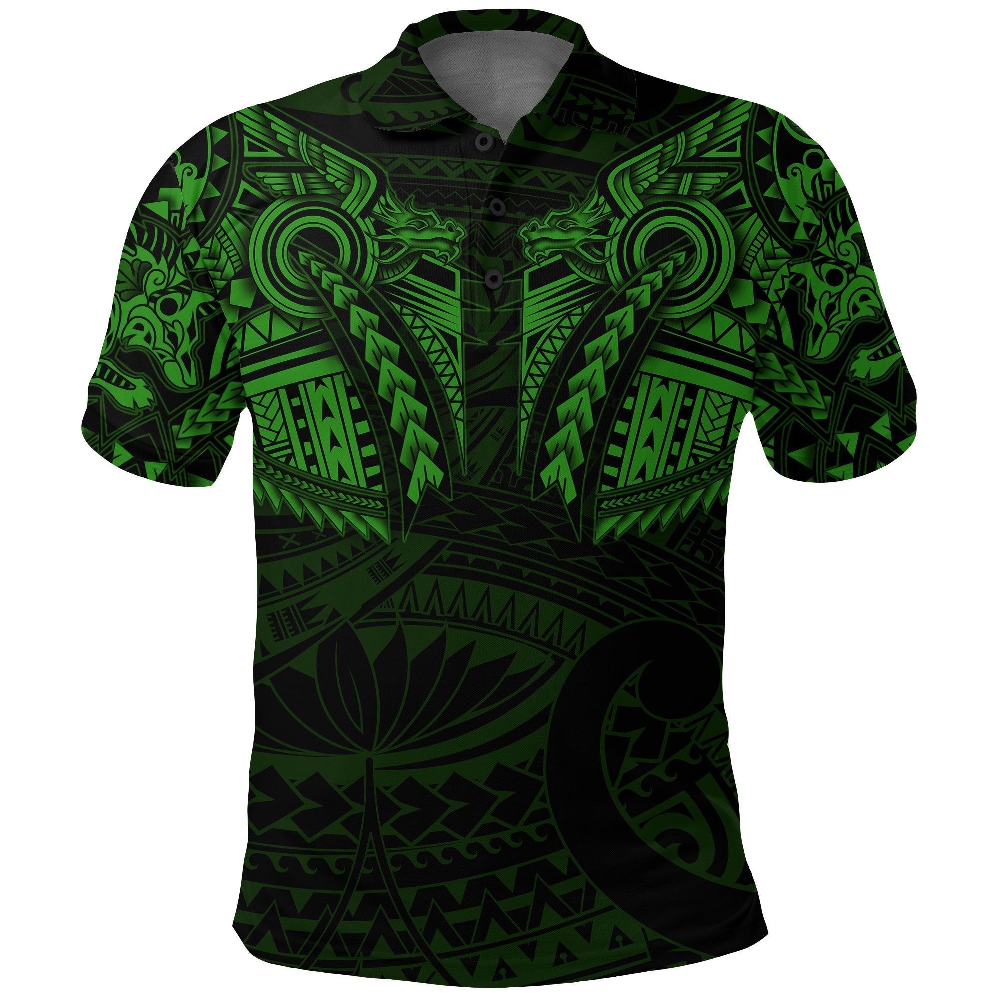 new-zealand-polo-shirt-maori-tattoo-wolf-dragon-golf-shirt-green