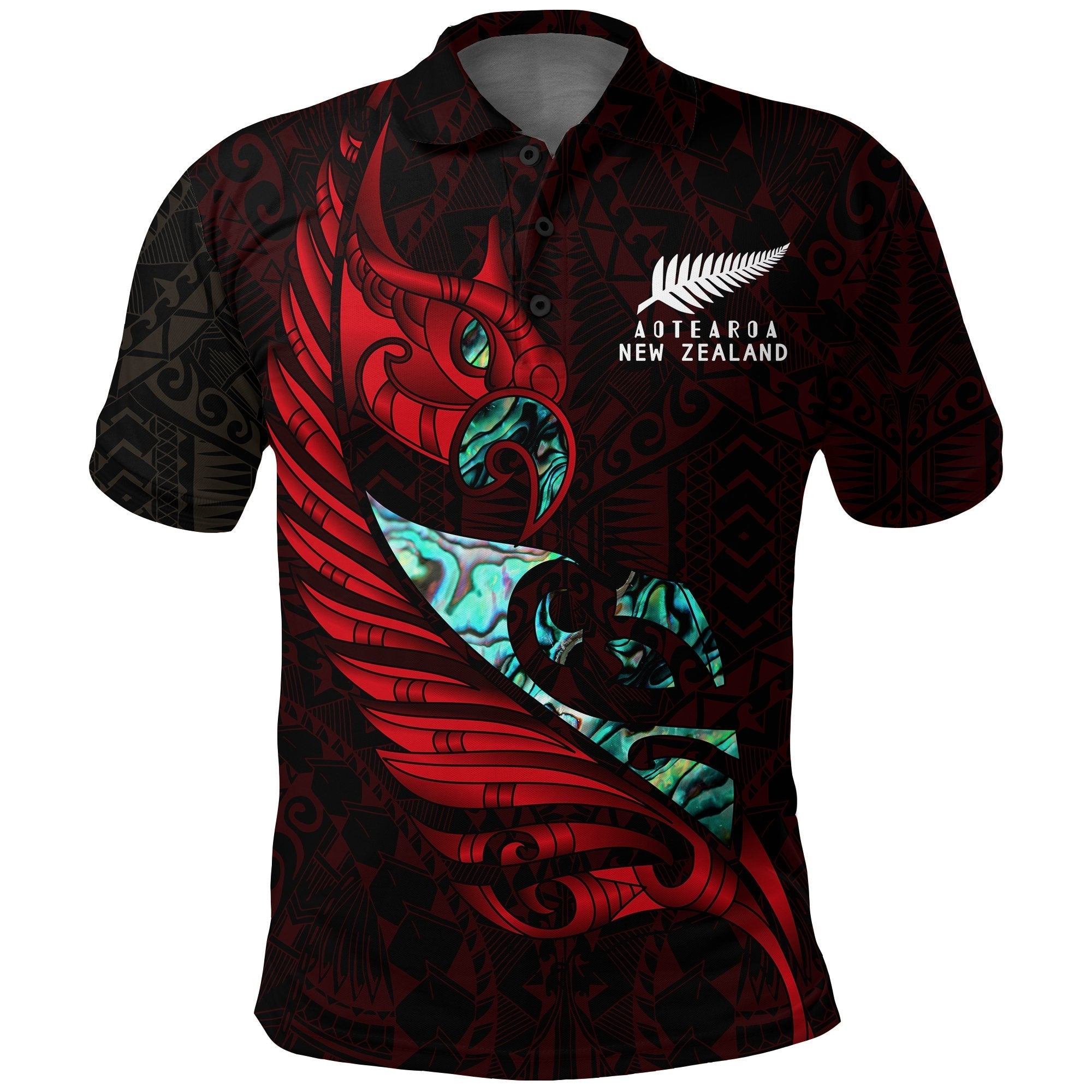 new-zealand-polo-shirt-manaia-paua-fern-wing-red