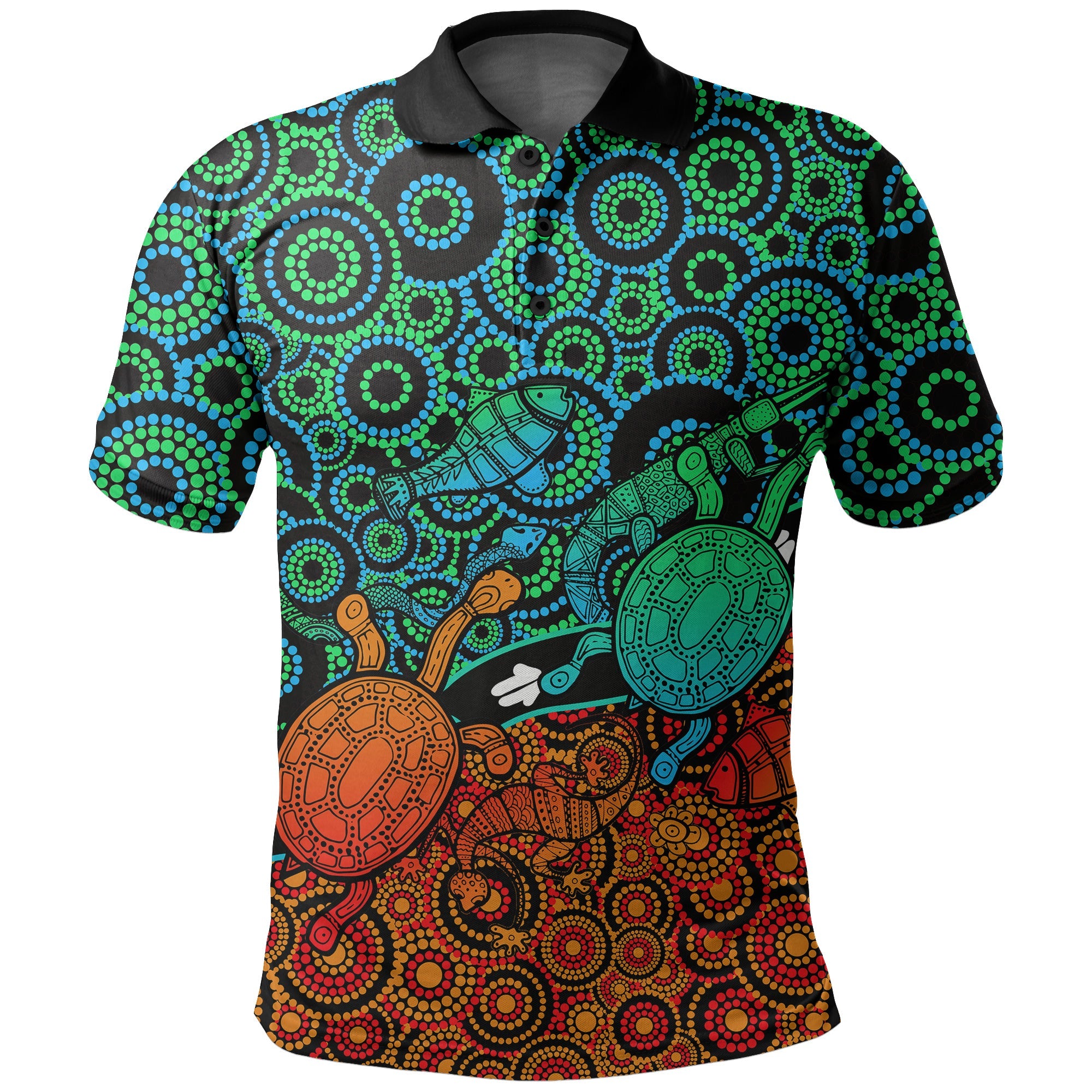 custom-personalised-aboriginal-circles-polo-shirt-turtle