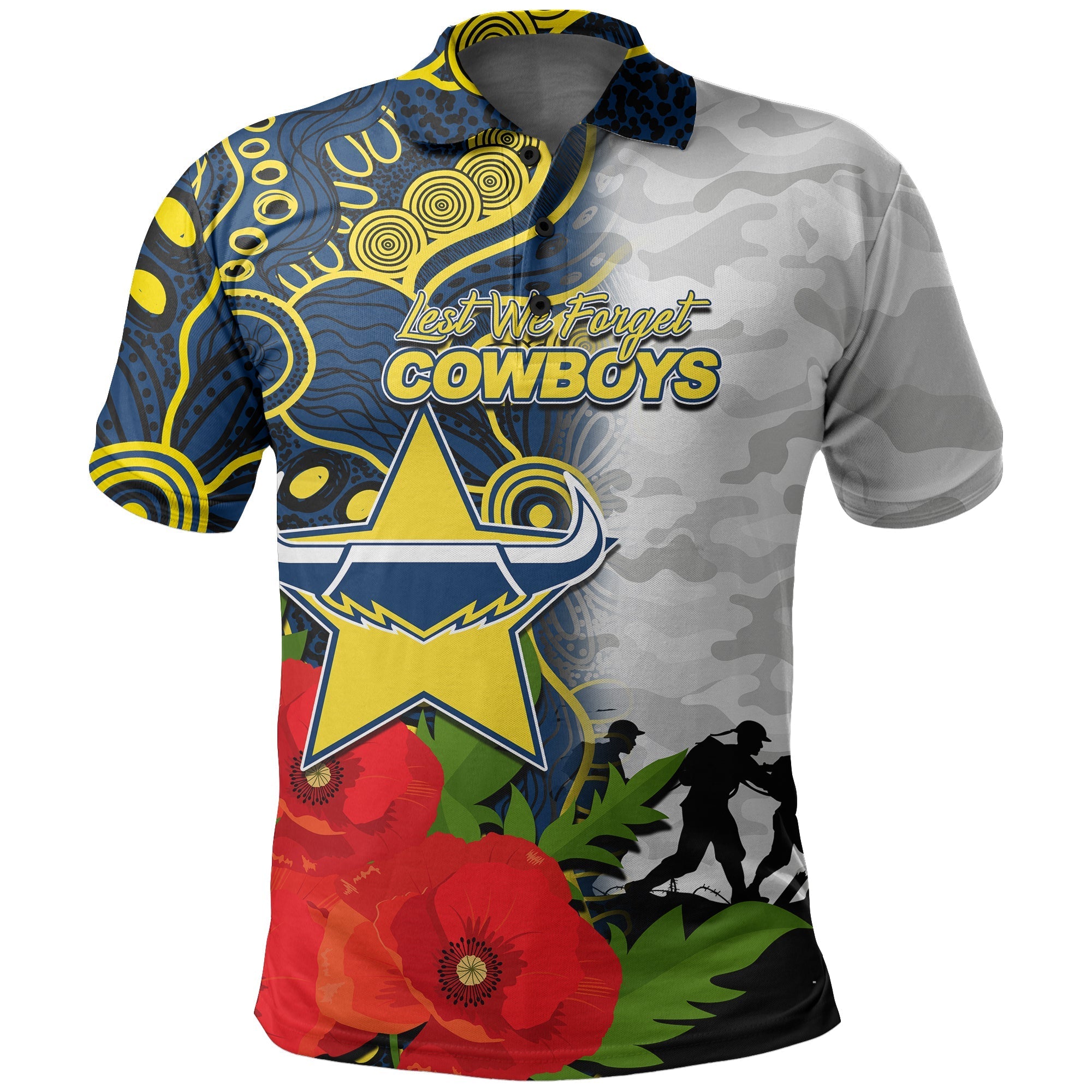 custom-personalisedcowboys-anzac-day-aboriginal-mix-army-patterns-polo-shirt