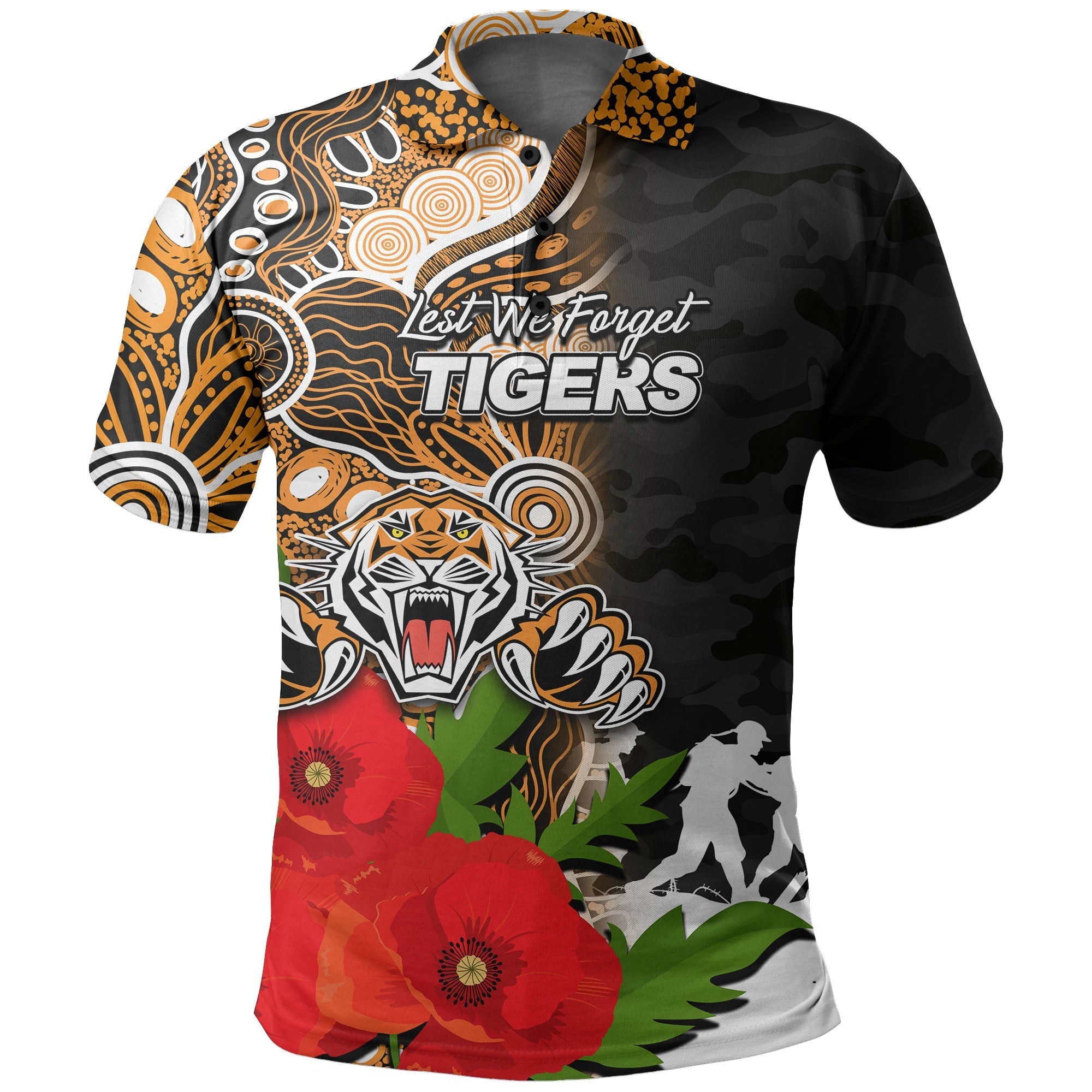 custom-personalisedtigers-anzac-day-aboriginal-mix-army-patterns-polo-shirt