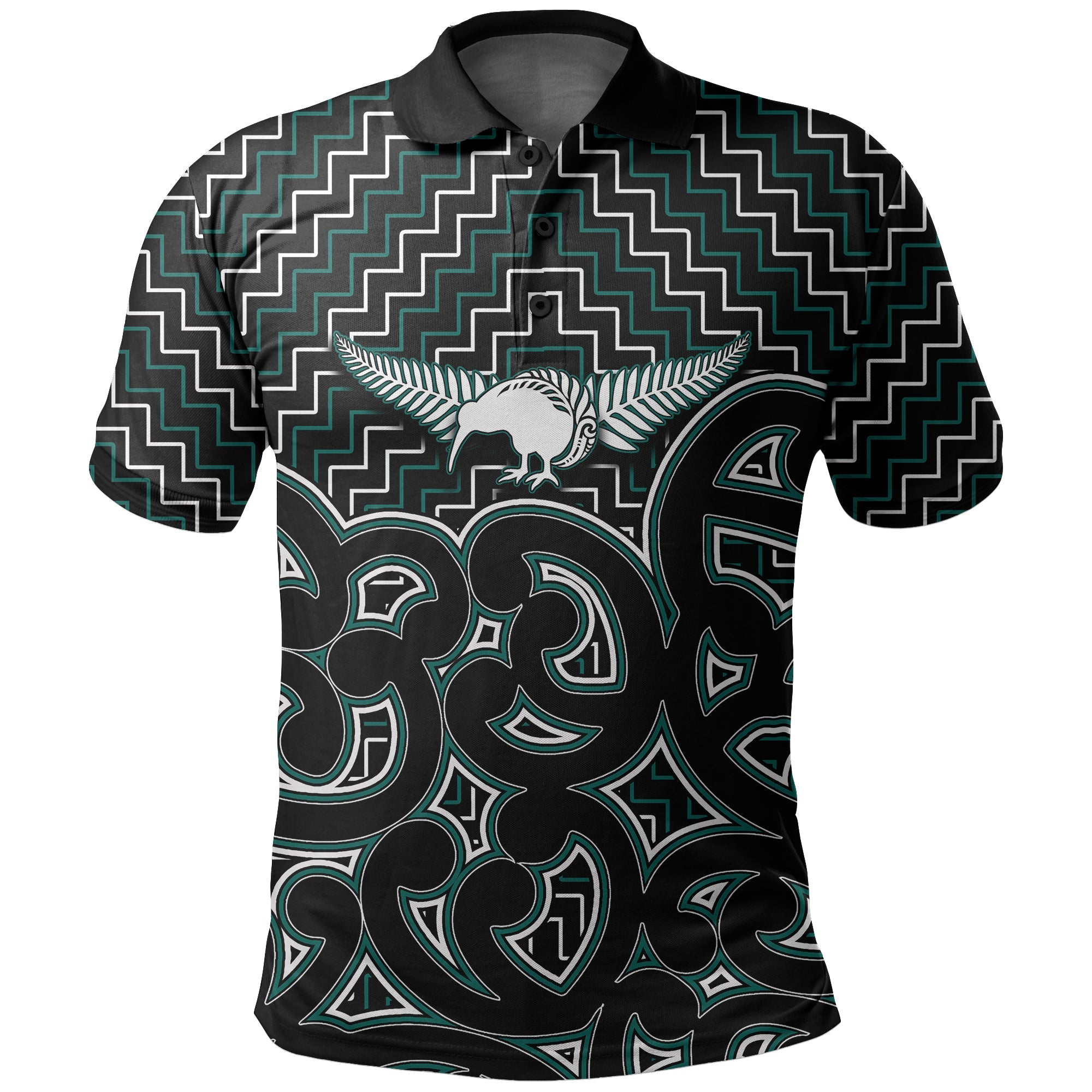 new-zealand-polo-shirt-maori-graphic-tee-patterns-green