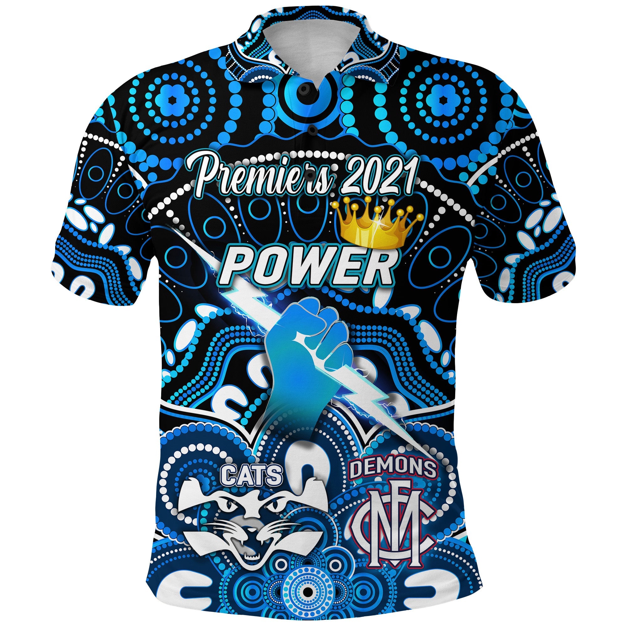 custom-personalised-port-adelaide-power-indigenous-polo-shirt-football-2021-premiers-the-king-custom-text-and-number