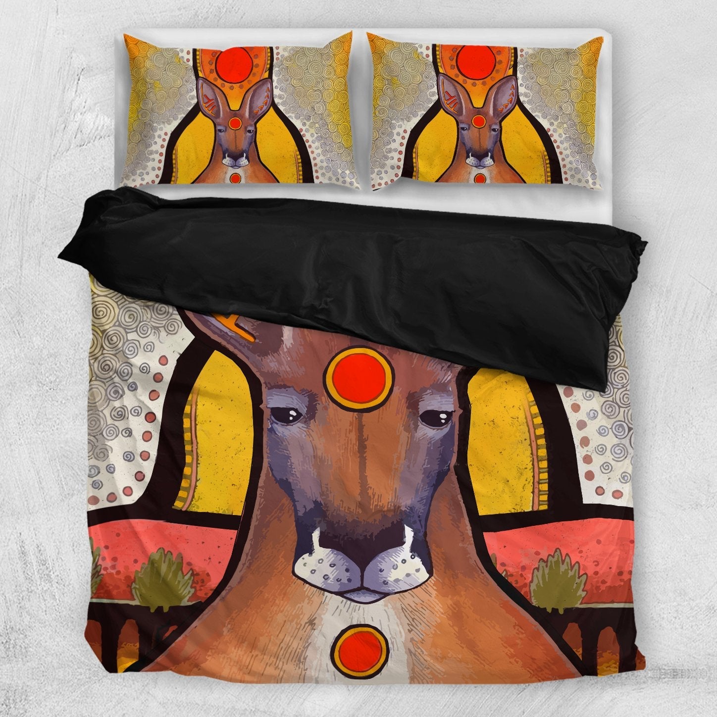 kangaroo-bedding-sets-aboriginal-patterns-sun-drawing-painting