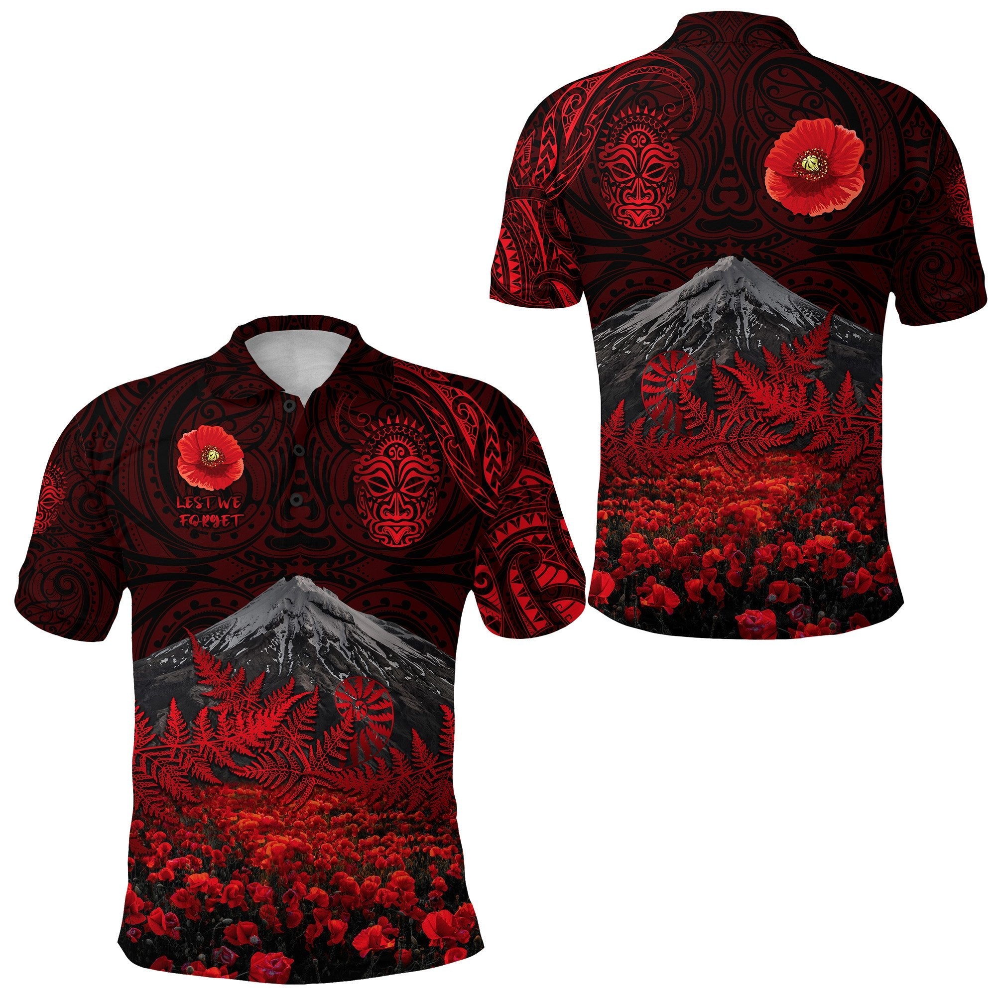 warriors-rugby-polo-shirt-new-zealand-mount-taranaki-with-poppy-flowers-anzac-vibes-2