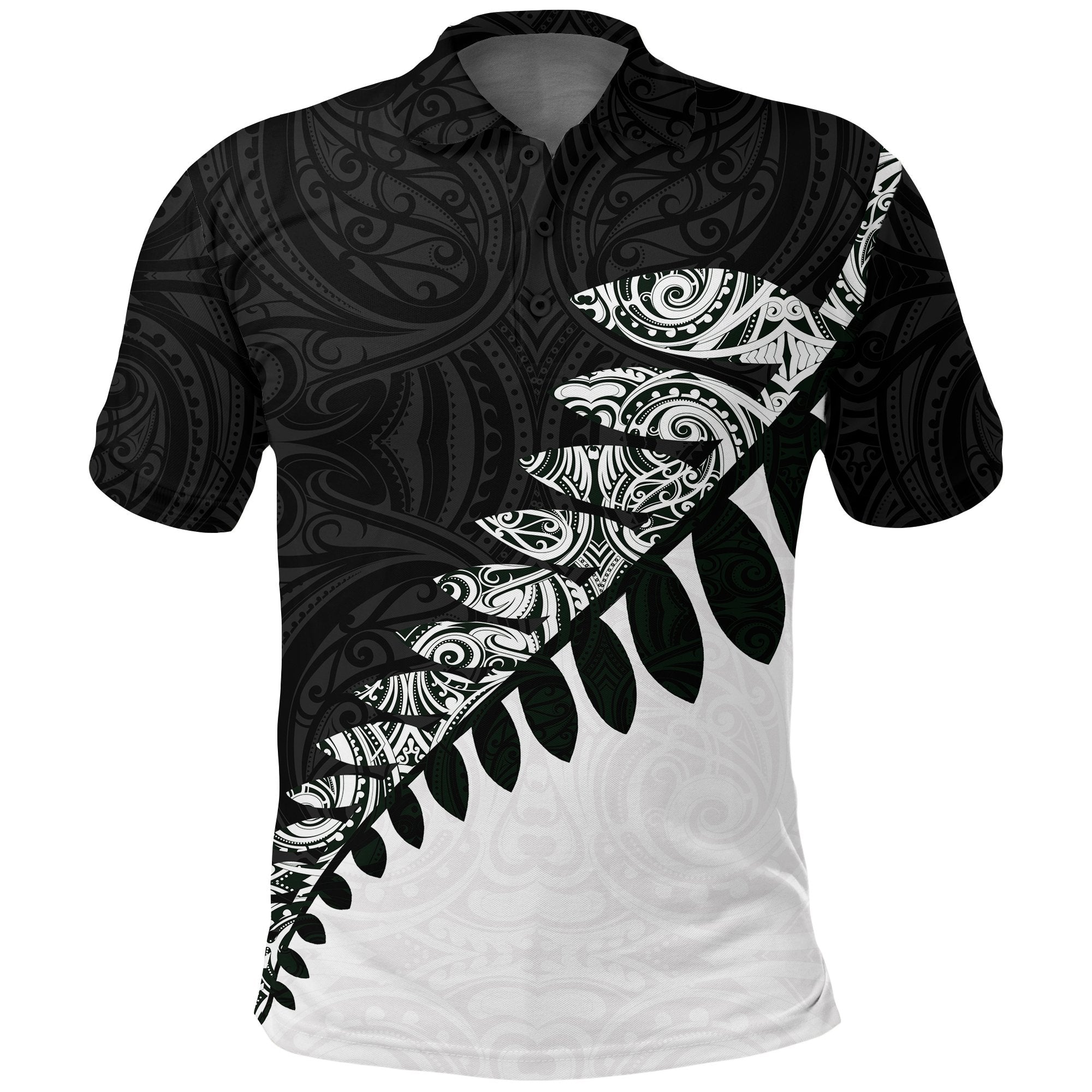 new-zealand-polo-shirt-maori-silver-fern-black-white