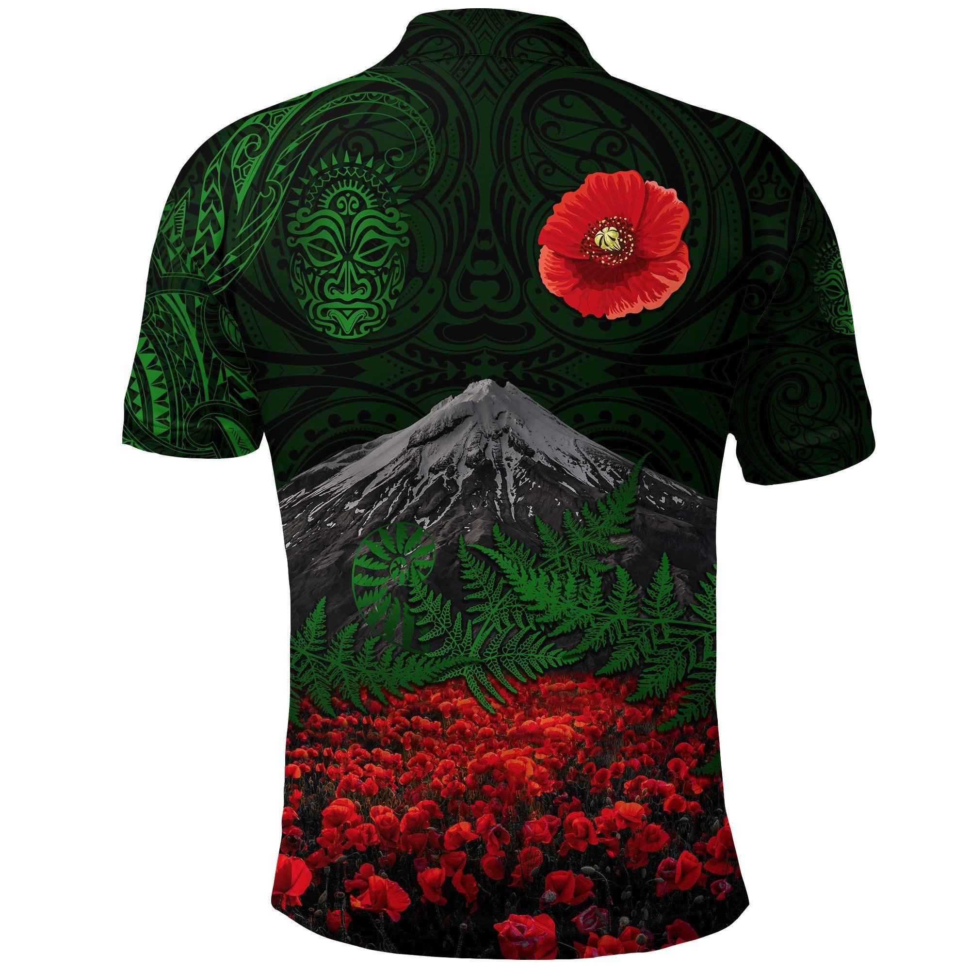 warriors-rugby-polo-shirt-new-zealand-mount-taranaki-with-poppy-flowers-anzac-vibes-green-2