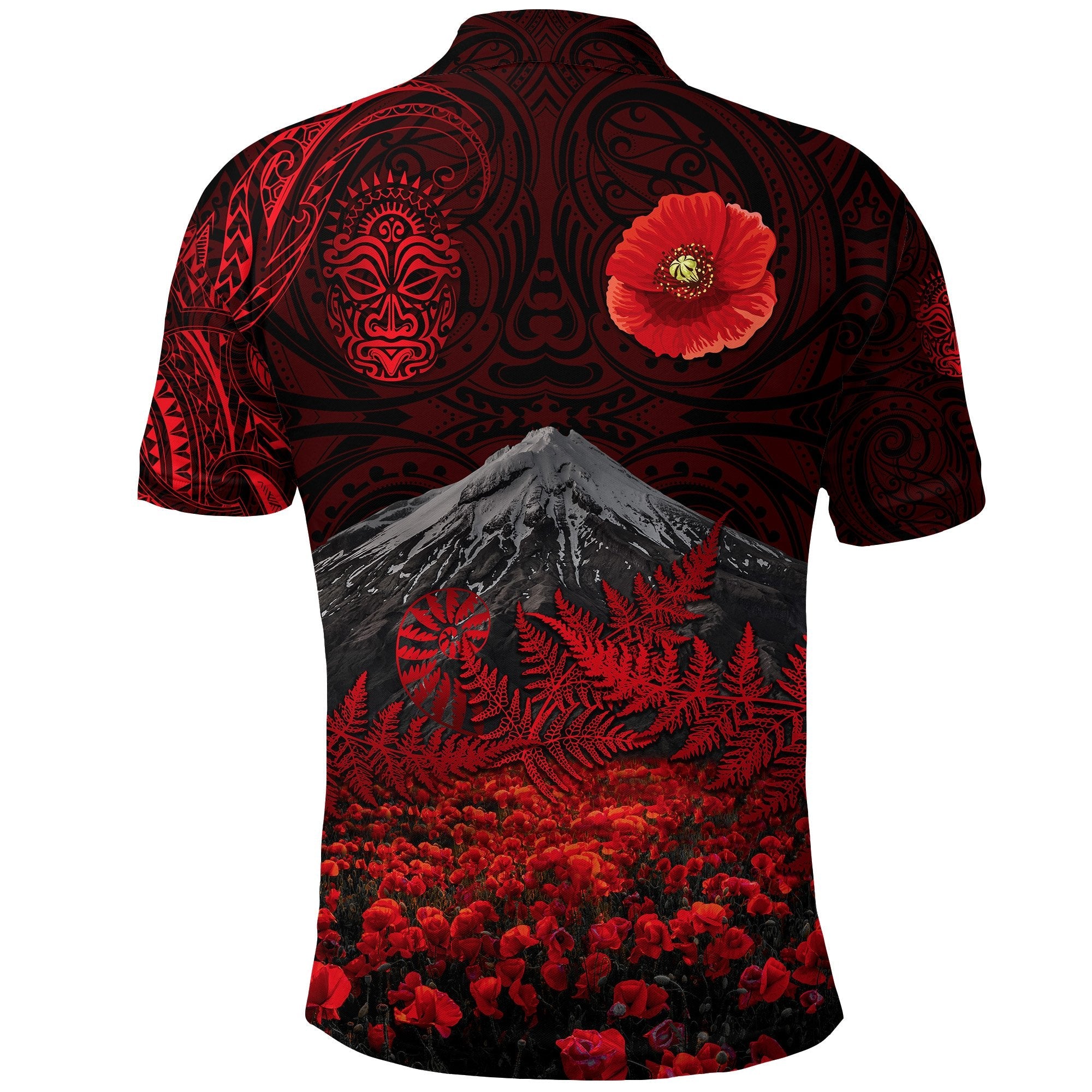 warriors-rugby-polo-shirt-new-zealand-mount-taranaki-with-poppy-flowers-anzac-vibes-2