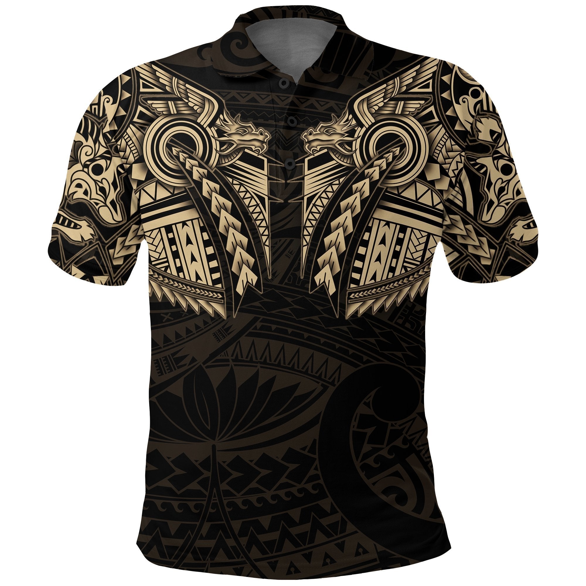 new-zealand-polo-shirt-maori-tattoo-wolf-dragon-golf-shirt-gold