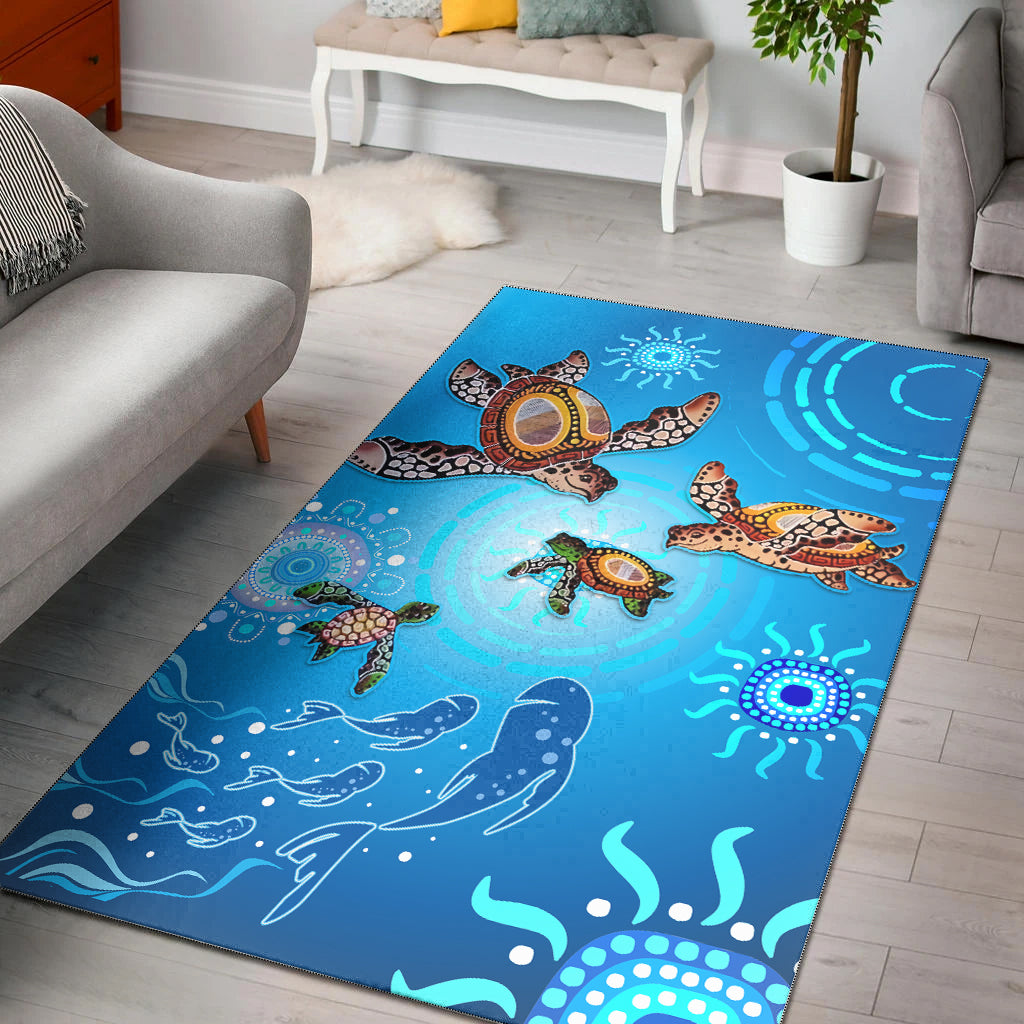 australian-aboriginal-area-rug-happy-turtle-family-version-blue