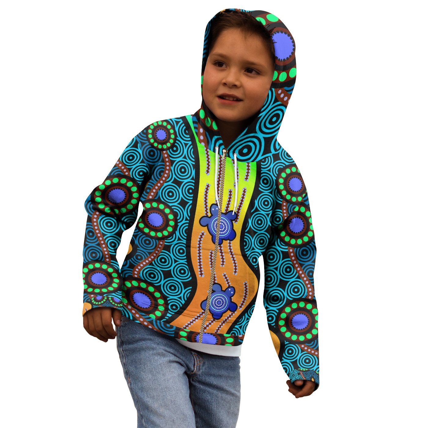 zip-up-hoodie-kids-aboriginal-turtle