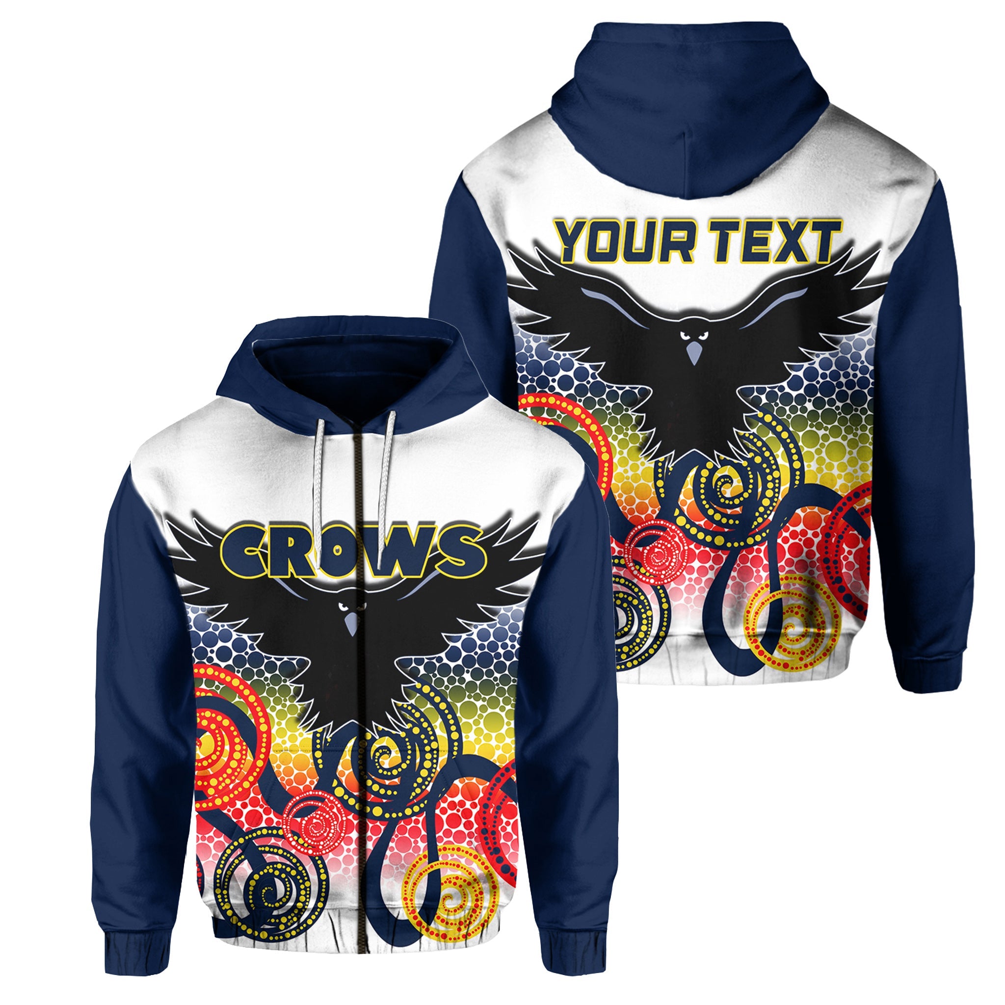 custom-personalised-adelaide-crows-zip-hoodie-indigenous-white-color