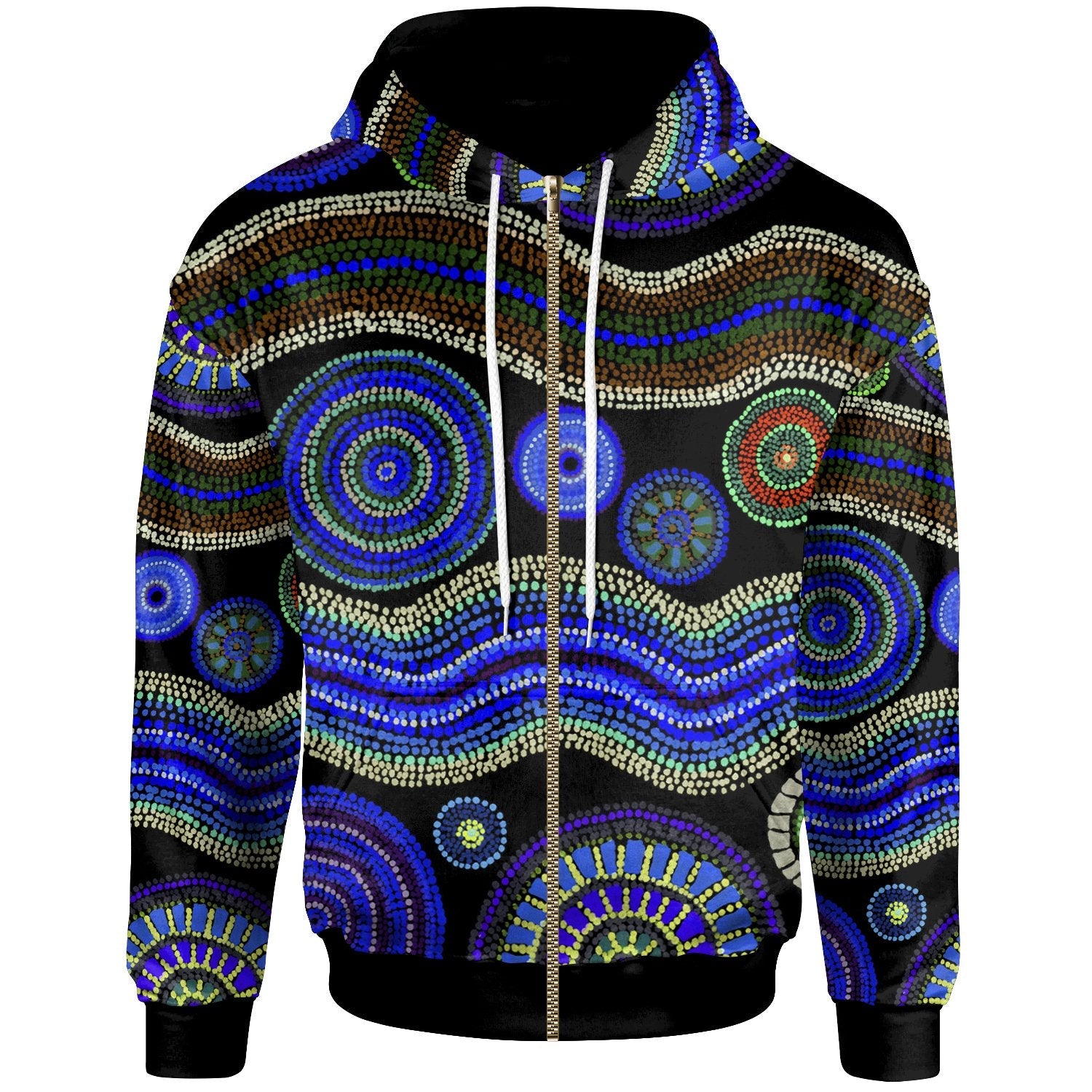 Zip Hoodie  - Aboriginal Dot Unique Style Blue